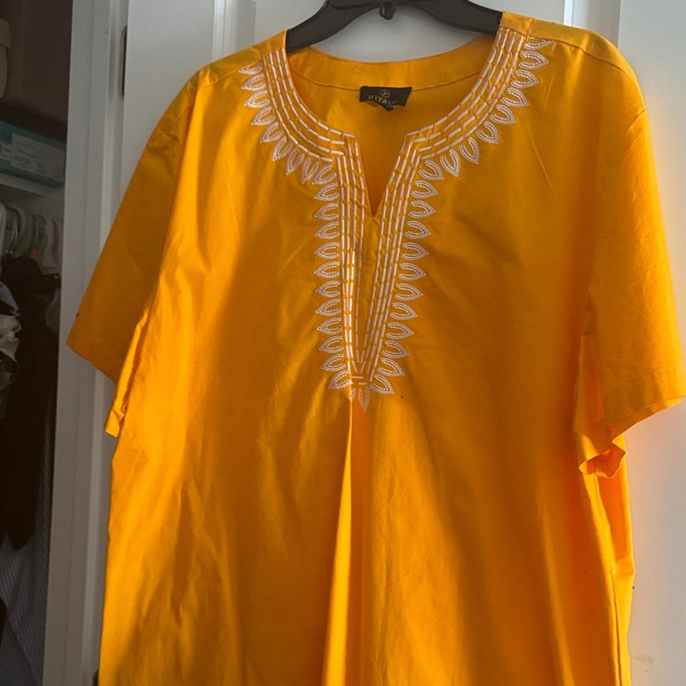 Vibrant African Attire Gold Men's Short Sleeve Shirt with Embroidery